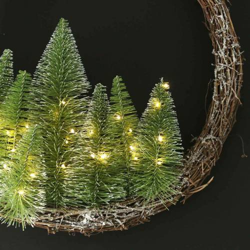 Floristik24 Kalėdinis vainikas su eglute ir LED Ø48cm sniego žalia, ruda