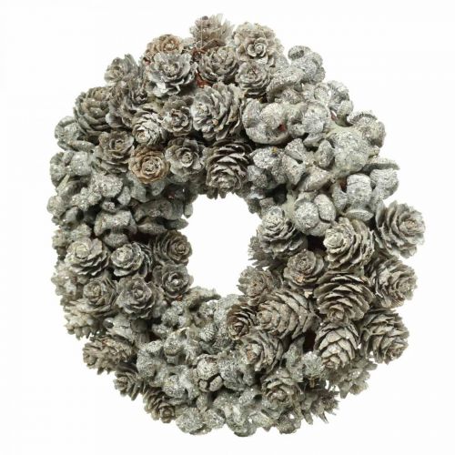 Floristik24 Deco vainiko kūgiai maumedžio ir kipariso balti, blizgučiai Ø20cm 2vnt