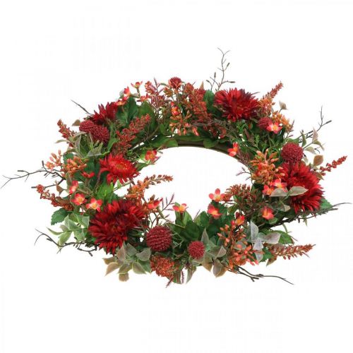Floristik24 Rudens vainikas šilko gėlės raudonos gerberos erškėčio durų vainikas Ø42cm