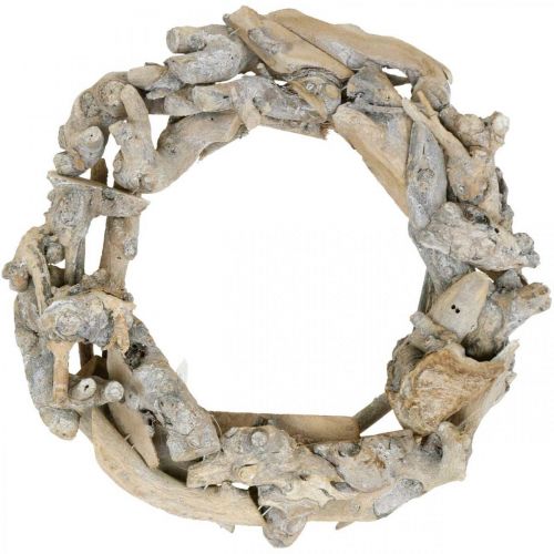 Dekoratyvinis vainikas medžio šaknų vainikas baltas skalbtas Ø35cm H9cm