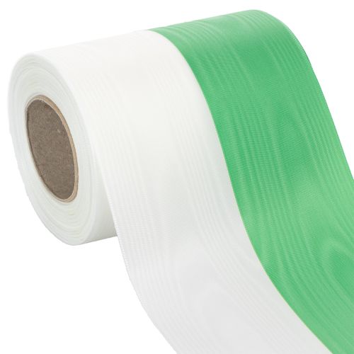 daiktų Muaro vainiko juostelė 125 mm x 25 m žalia ir balta spalvos, taftos austa juostelė, tautinė juostelė, dekoratyvinė juostelė