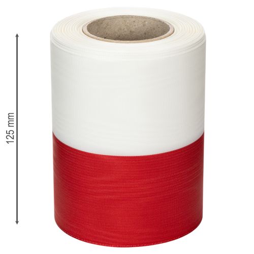 daiktų Balta ir raudona muaro vainiko juostelė, 125 mm - gedulo juostelė, dekoratyvinė juostelė, kaspinėlio juostelė, šventinė juostelė, 25 m ritinėlis