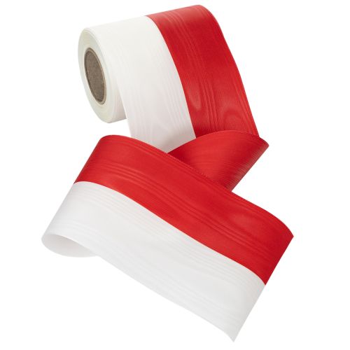 daiktų Balta ir raudona muaro vainiko juostelė, 125 mm - gedulo juostelė, dekoratyvinė juostelė, kaspinėlio juostelė, šventinė juostelė, 25 m ritinėlis