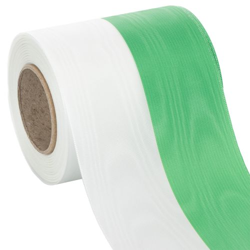 daiktų Žalia ir balta muaro rašto vainiko juostelė, 100 mm x 25 m - tautinė juostelė, taftos apvadas, kaspinėlis, dekoratyvinė juostelė