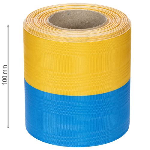 daiktų Mėlyna ir geltona muaro vainiko juostelė, 100 mm, tautinė juostelė, klubo juostelė, dekoratyvinė juostelė, šventinė gedulo juostelė, acetatas