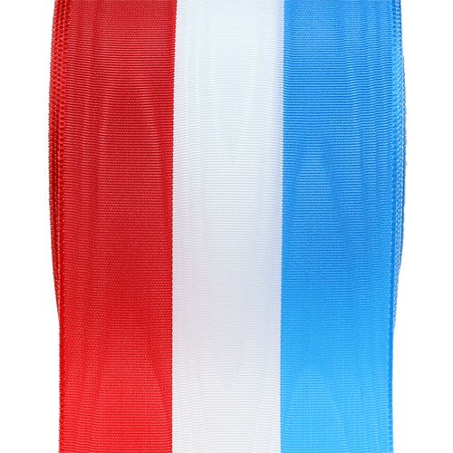 Floristik24 Vainiko juostelė muare mėlynai baltai raudona 75mm