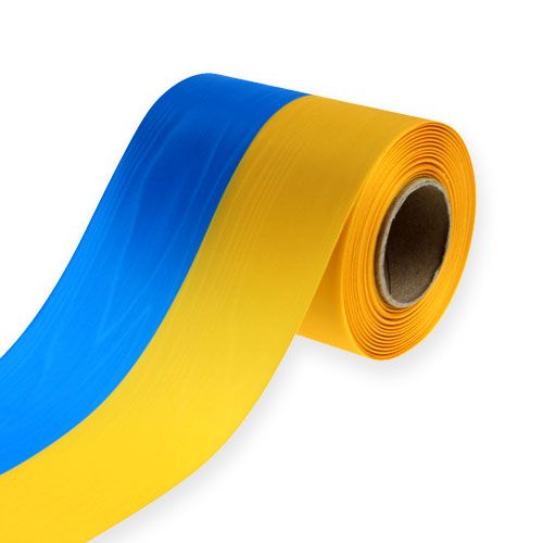 Floristik24 Vainiko juostelės muaro mėlynai geltonos spalvos 125 mm