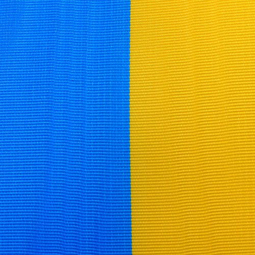 daiktų Vainiko juostelės muaro mėlynai geltonos spalvos 75 mm