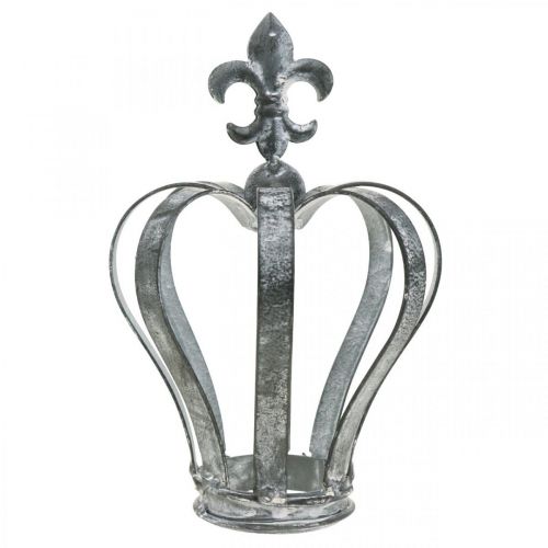 Floristik24 Dekoratyvinė karūna, stalo puošmena, metalo apdaila sidabrinė, skalbta balta H16cm Ø11cm