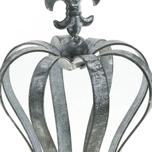Floristik24 Dekoratyvinė karūna, stalo puošmena, metalo apdaila sidabrinė, skalbta balta H16cm Ø11cm