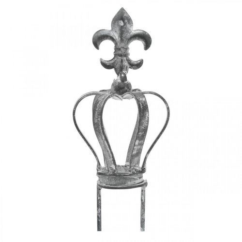 Floristik24 Dekoratyvinė kaiščių karūnėlė iš metalo pilka, skalbta balta Ø6,5cm H12cm