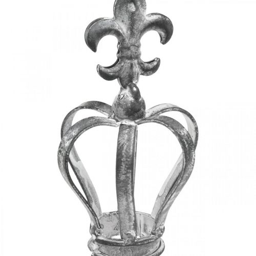 Floristik24 Dekoratyvinė kaiščių karūnėlė iš metalo pilka, skalbta balta Ø6,5cm H12cm