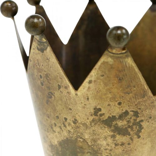 Floristik24 Karūninis metalinis senovinės išvaizdos žalvarinis arbatinės žvakės laikiklis Ø10cm H8cm