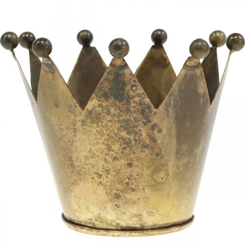 daiktų Karūninis metalinis senovinės išvaizdos žalvarinis arbatinės žvakės laikiklis Ø10cm H8cm