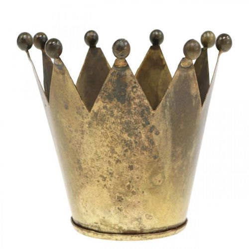 daiktų Karūninis arbatinės žvakės laikiklis metalinis senovinis žalvaris išvaizda Ø12,5cm H11,5cm