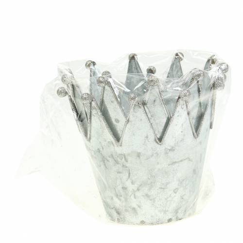 Floristik24 Dekoratyvinis puodo vainikas metalas sidabras Ø13,5cm H11,5cm 2vnt.