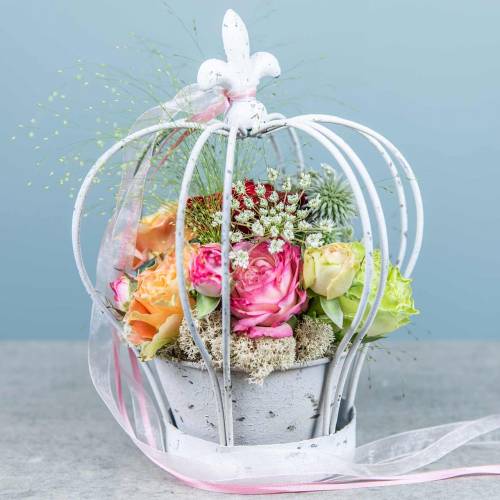 Floristik24 Karūnėlė su apvalkalu metalo apdaila balta H26cm