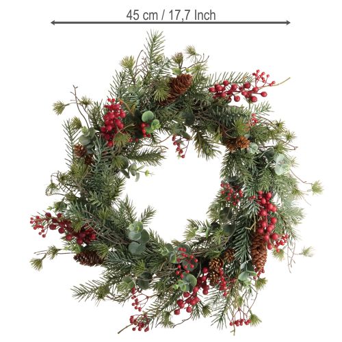 daiktų Dirbtinis Advento vainikas, raudonų uogų, dekoratyvinis vainikas Ø45cm
