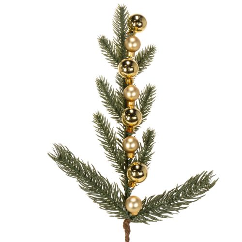 Dirbtinė eglės šakelė su aukso spalvos mini eglutės žaisliukais, 46 cm, 2 vnt.