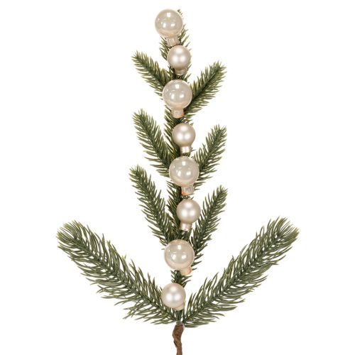 Dirbtinė eglės šakelė su baltais mini kalėdiniais žaisliukais, 46 cm, 2 vnt.