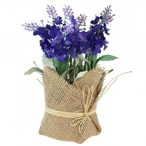 Floristik24 Dirbtinės levandos levandos dirbtinės gėlės džiuto maišelyje balta/violetinė/mėlyna 17cm 5vnt