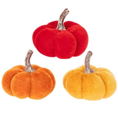 Dekoratyvinis moliūgų rinkinys iš aksomo, trijų spalvų, mini moliūgai 5 cm, 12 dalių | Floristik24.lt