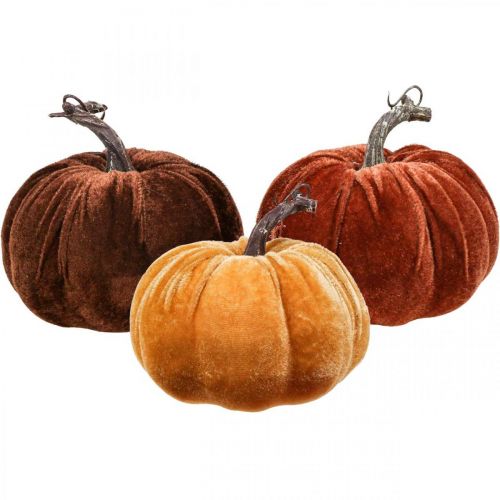 Floristik24 Pumpkin Deco Autumn Orange Brown Flocked Ø12cm 3vnt