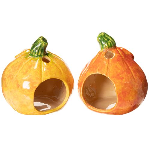 Moliūgo dekoratyvinė figūrėlė ir arbatinė žvakutė, juokingas veidas, rudens dekoracija, 12 cm, 2 vnt. | Floristik24.lt