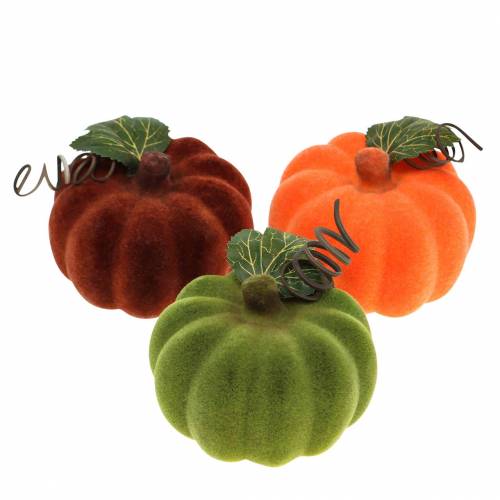 Floristik24 Mini moliūgas flokuotas oranžinis, žalias, raudonas Ø9cm 6vnt