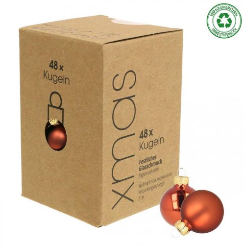 daiktų Mini kalėdiniai kamuoliukai stiklas rūdžių raudonas matinis/blizgus Ø2cm 44vnt