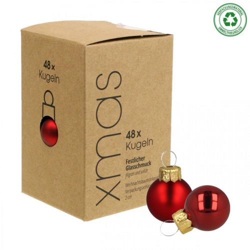 Floristik24 Mini kalėdiniai rutuliai stiklas raudonas matinis/blizgus Ø2cm 44 vnt