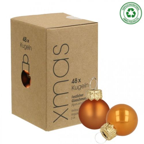 daiktų Mini kalėdiniai rutuliai stiklas oranžinis matinis/blizgus Ø2cm 44p