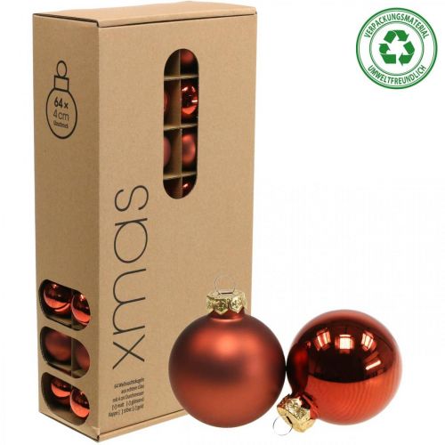 daiktų Kalėdiniai rutuliai stikliniai rūdžių raudoni rutuliukai matiniai/blizgūs Ø4cm 60p