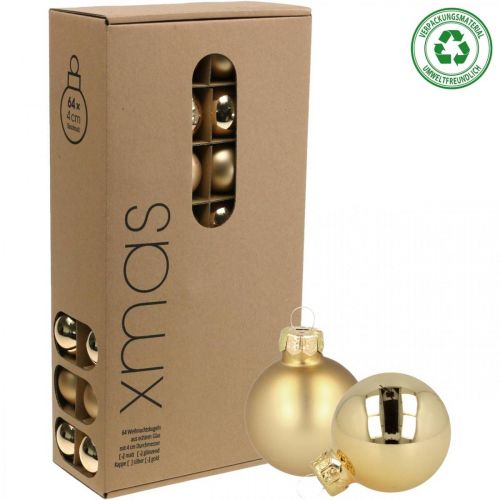 Floristik24 Kalėdiniai rutuliai stiklas auksinis stiklinis rutulys matinis/blizgus Ø4cm 60 vnt