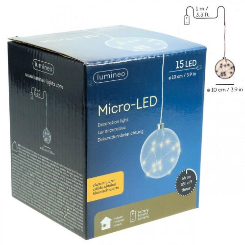 Floristik24 LED rutulys viduje Ø10cm tamsintas 15L šiltai baltas laikmatis