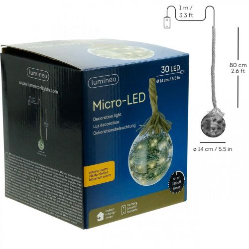 daiktų LED rutulinis sniego eglės viduje Ø14cm 30L šiltai baltas laikmatis