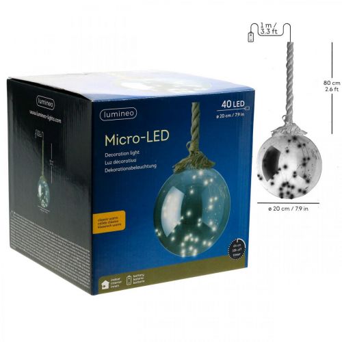 Floristik24 LED rutulys viduje Ø20cm tamsintas 40L šiltai baltas laikmatis