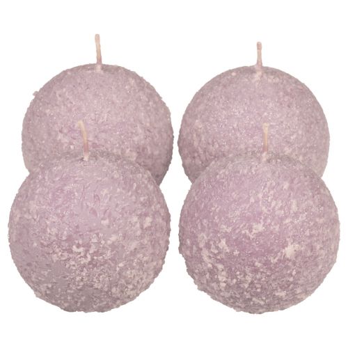 Floristik24 Apvalios žvakės Purple Snowball Glitter Ball žvakės 8 cm 4vnt