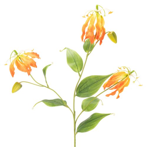 Dirbtinės oranžinės gėlės „Gloriosa“ su ilgais stiebais vazoms, 80 cm, 3 vnt.