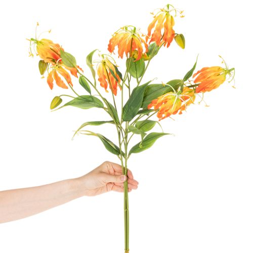 Dirbtinės oranžinės gėlės „Gloriosa“ su ilgais stiebais vazoms, 80 cm, 3 vnt. | Floristik24.lt