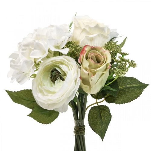 Dirbtinės gėlės deko puokštė rožės ranunculus hortenzija H23cm