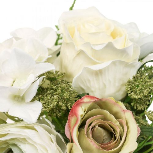 Dirbtinės gėlės deko puokštė rožės ranunculus hortenzija H23cm
