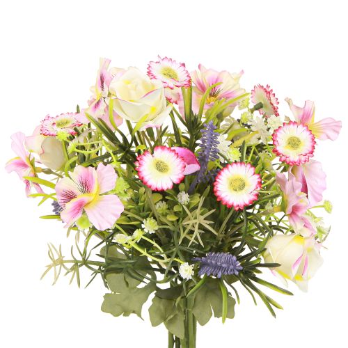 Floristik24 Dirbtinių gėlių puokštė kreminės rožinės violetinės žalios spalvos Ø18cm H25cm
