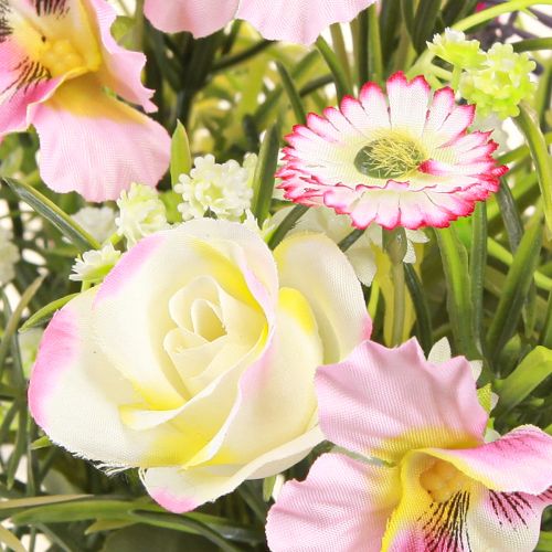 daiktų Dirbtinių gėlių puokštė kreminės rožinės violetinės žalios spalvos Ø18cm H25cm