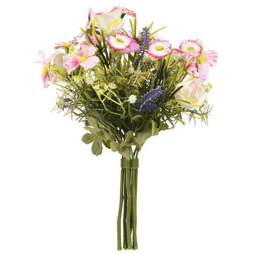 daiktų Dirbtinių gėlių puokštė kreminės rožinės violetinės žalios spalvos Ø18cm H25cm