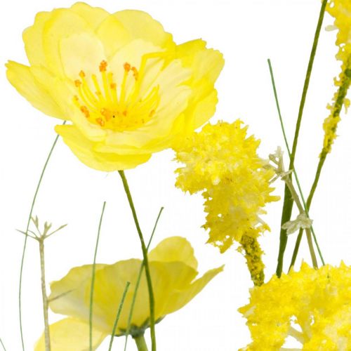 Floristik24 Geltonų dirbtinių gėlių puokštė, aguonos ir ranunculus ryšelyje, šilkinės gėlės, pavasarinė puošmena L45cm