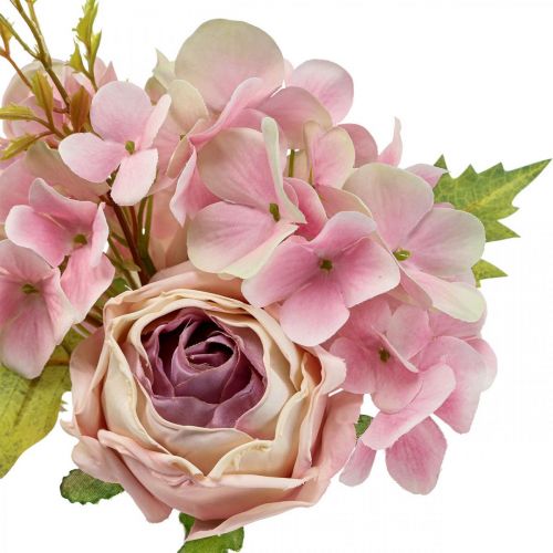 Floristik24 Dirbtinė puokštė, hortenzijų puokštė su rožėmis rožinė 32cm