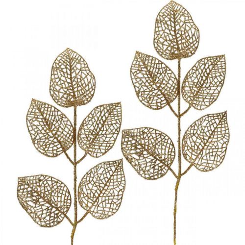 Floristik24 Dirbtiniai augalai, šakų apdaila, deko lapų auksiniai blizgučiai L36cm 10v