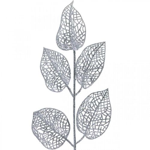 daiktų Dirbtiniai augalai, šakų apdaila, deko lapų sidabro blizgučiai L36cm 10v