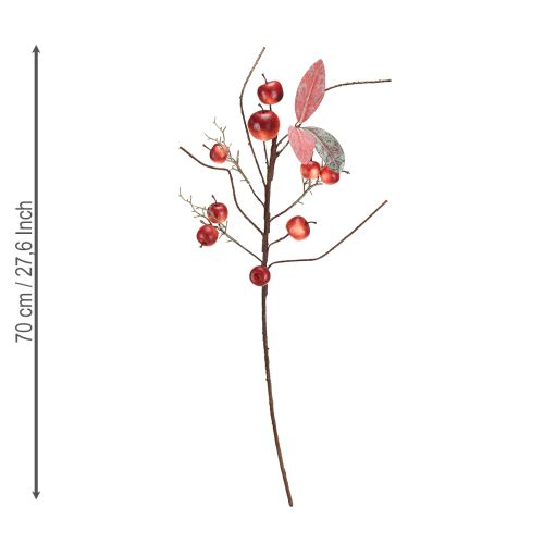Dirbtinė obels šakelė, raudona, rudens dekoracija, kalėdinė šakelė, 70 cm